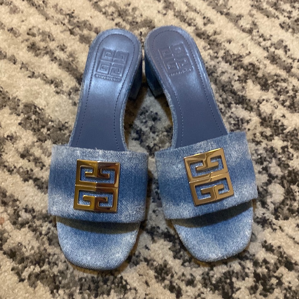 Givenchy Blue Denim Sandals with Gold Logo